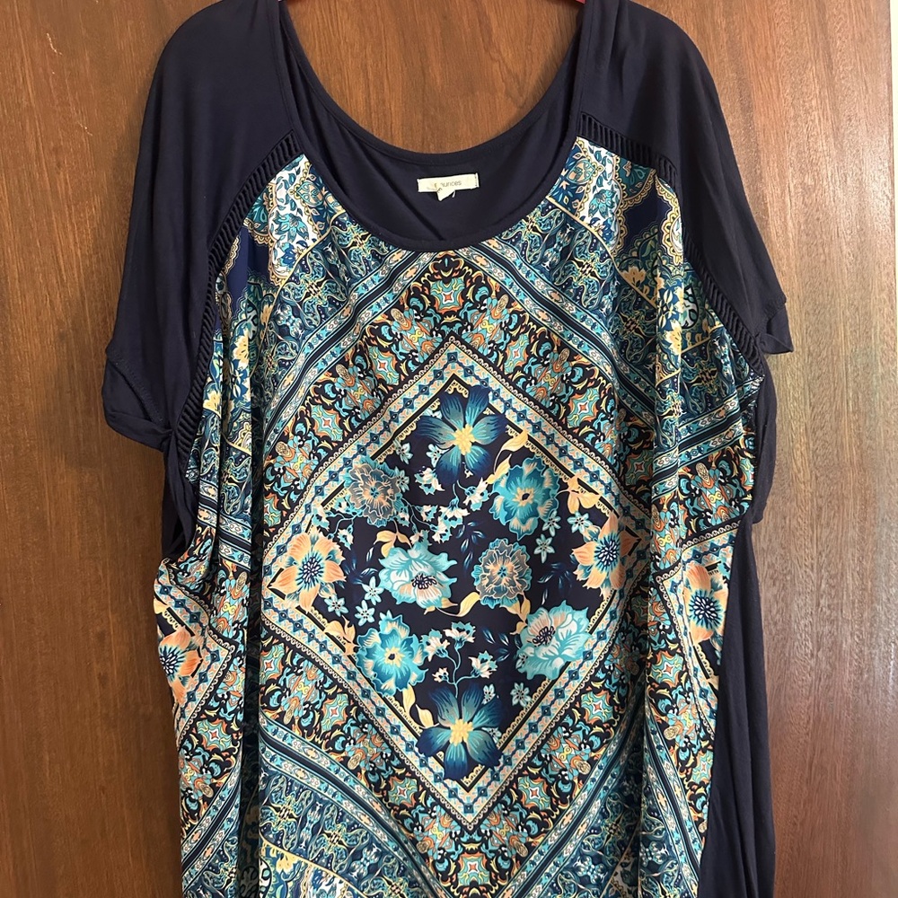 Maurices Black and Blue Boxy Graphic Tunic